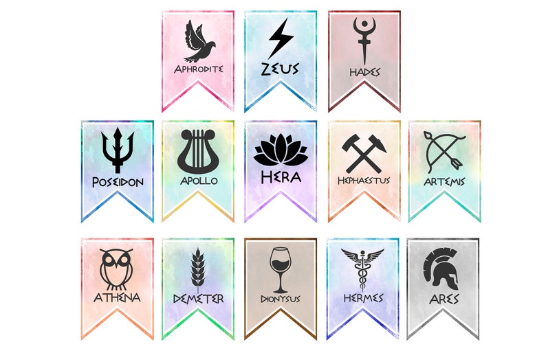 Greek Gods Symbols Banner/Percy Jackson inspired.Perfect banner if you are organizing a Greek Mythology or Percy Jackson party.2 versions