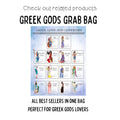 Greek Gods and Goddesses grab bag showcasing 12 cards with vibrant illustrations, perfect for mythology fans and party decorations.