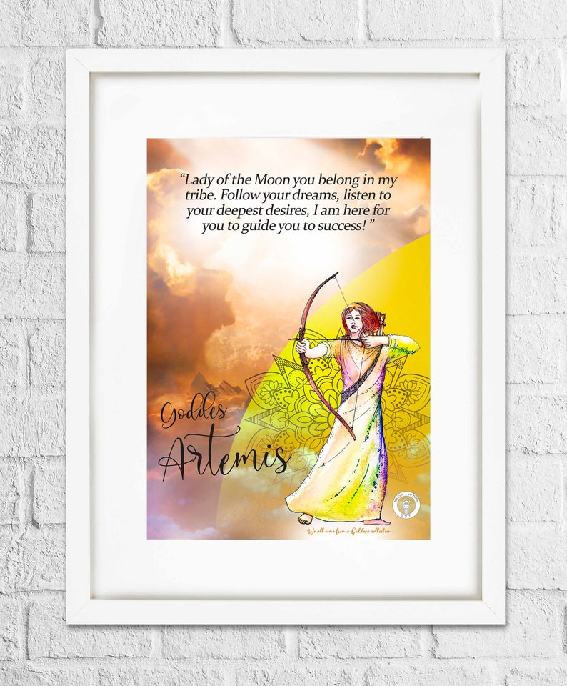 Goddess Artemis art print/Goddess of Nature poster/ Greek Goddess Artemis print/Goddess of the moon and the hunt/A5 print, bonus 4 cards