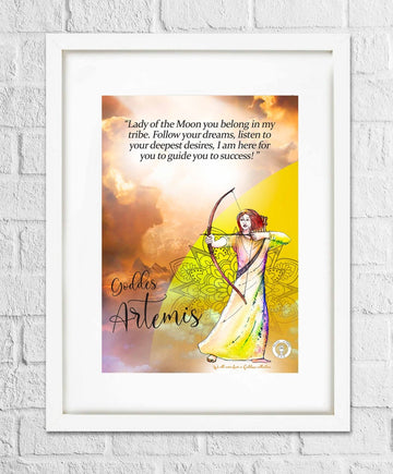 Goddess Artemis art print/Goddess of Nature poster/ Greek Goddess Artemis print/Goddess of the moon and the hunt/A5 print, bonus 4 cards