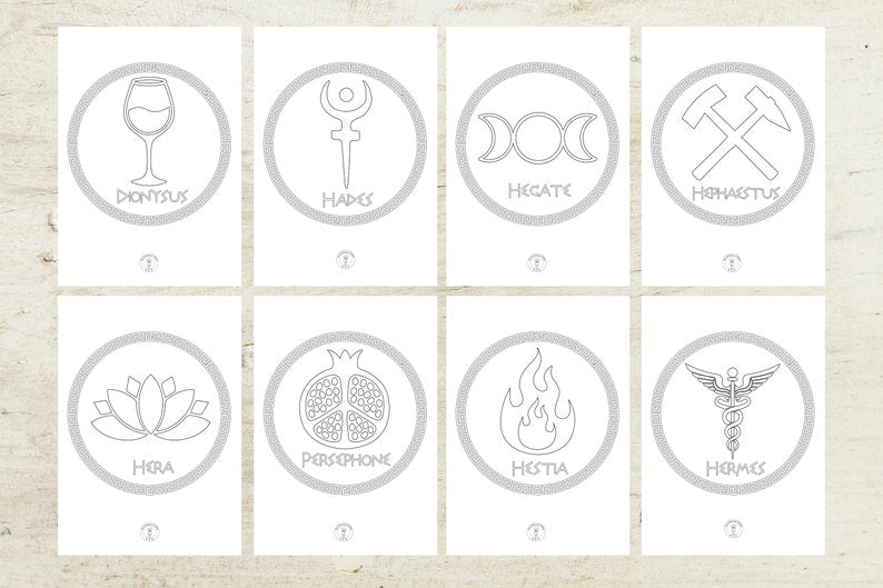 Greek Gods Symbols Coloring pages/ digital download/ 16 Greek Gods symbols ready to download and color as you like