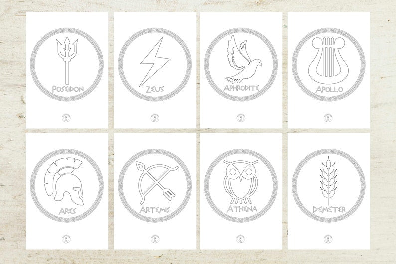 Greek Gods Symbols Coloring pages/ digital download/ 16 Greek Gods symbols ready to download and color as you like