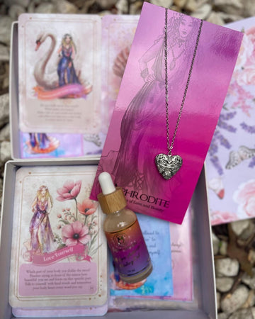 Goddess Aphrodite box,self-love gift/Aphrodite oracle cards+affirmations+heart necklace+Aphrodite healing oil+Aphrodite prayer card